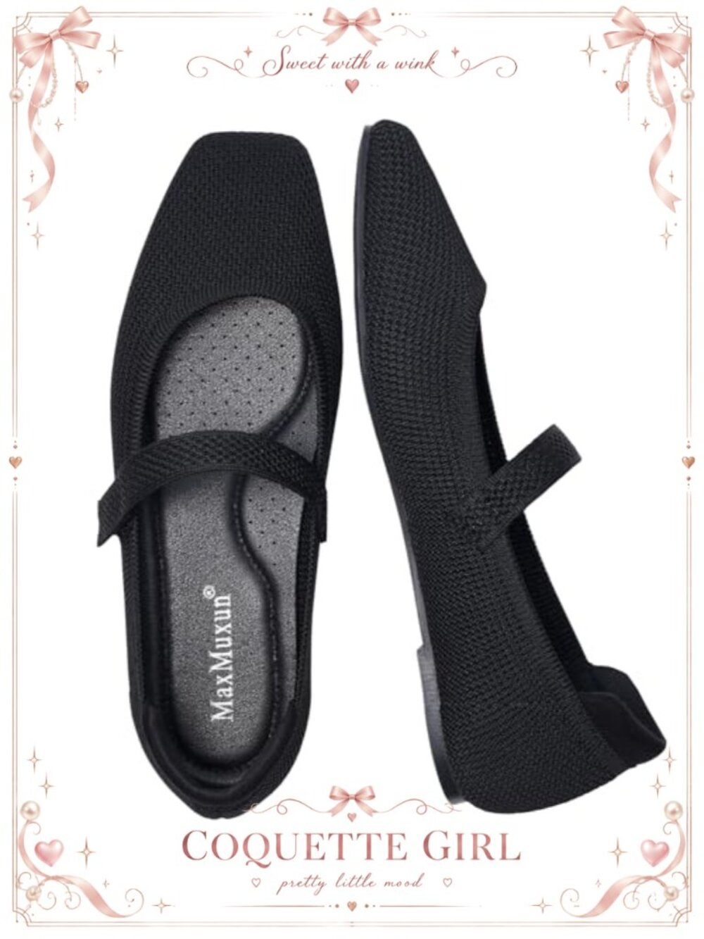 Knit Ballet Flats Square Toe Mary Jane Comfort Shoes